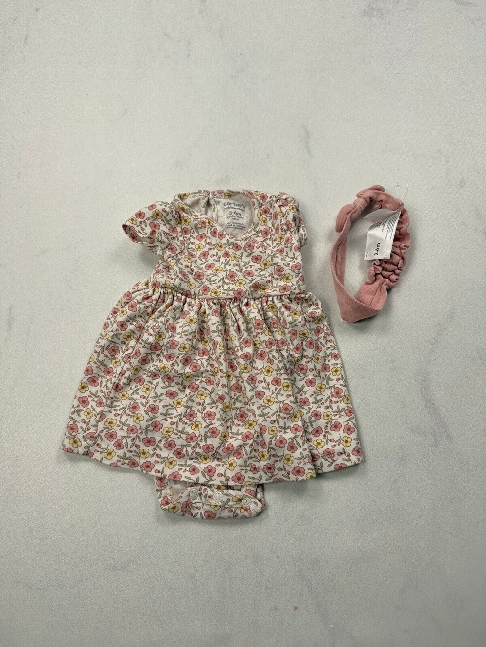Carters Floral Print Babydoll Dress Blush Pink 2000s Classic Style - Girls 3-6m